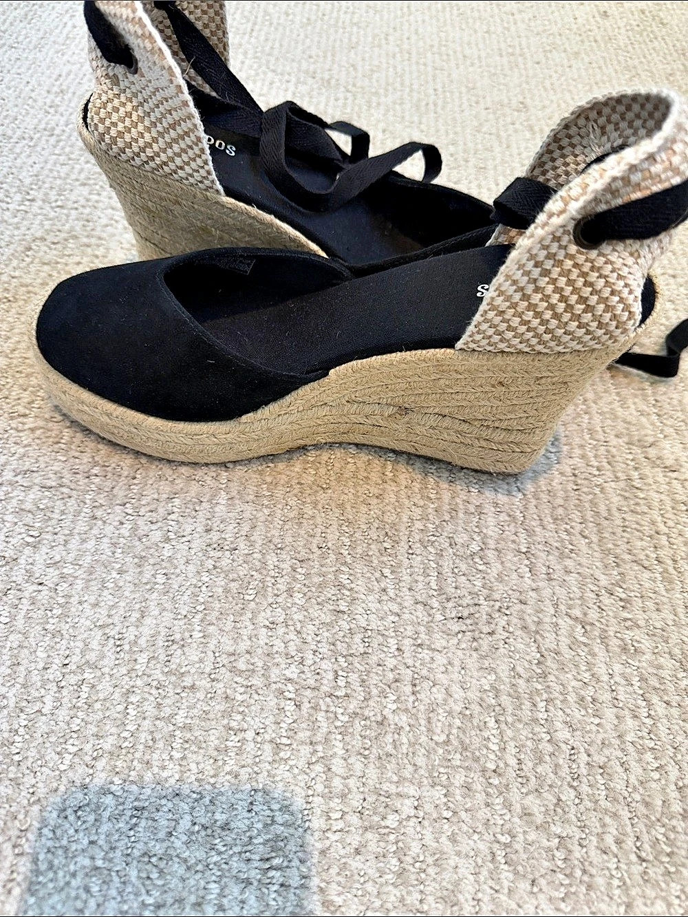 Soludos Black Suede Tall Platform Espadrille Wedges Lace Up Size 9 NEW